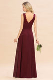 Elegant V-Neck a line Bridesmaid Dress Burgundy Backless Chiffon Party Prom Dress
