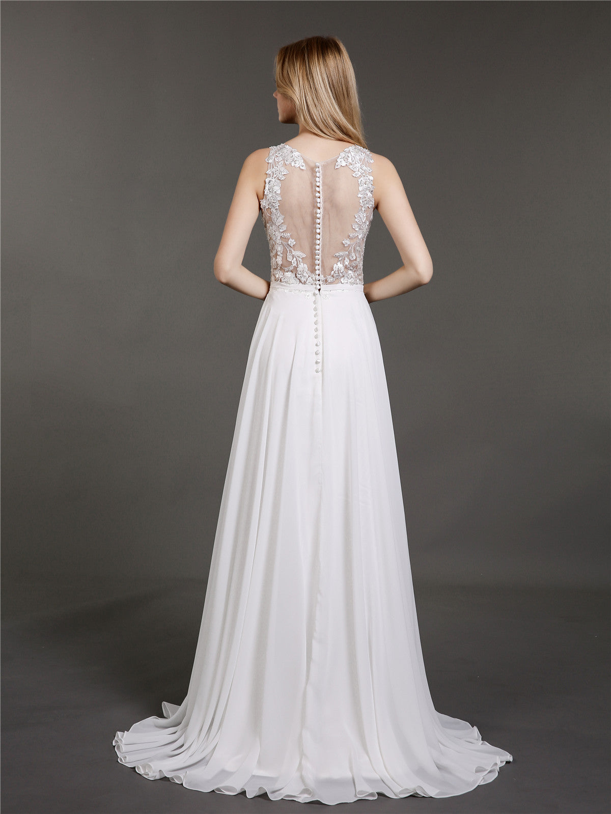 Spitze und Chiffon mit Perlen Brautkleid-Elfenbein Brautkleider Brautkleider