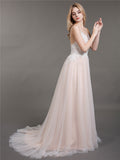 Spaghetti Strap V-neck Wedding Dress with Train-Champagne Bridal Gowns Dresses