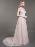 Spaghetti Strap V-neck Wedding Dress with Train-Champagne Bridal Gowns Dresses