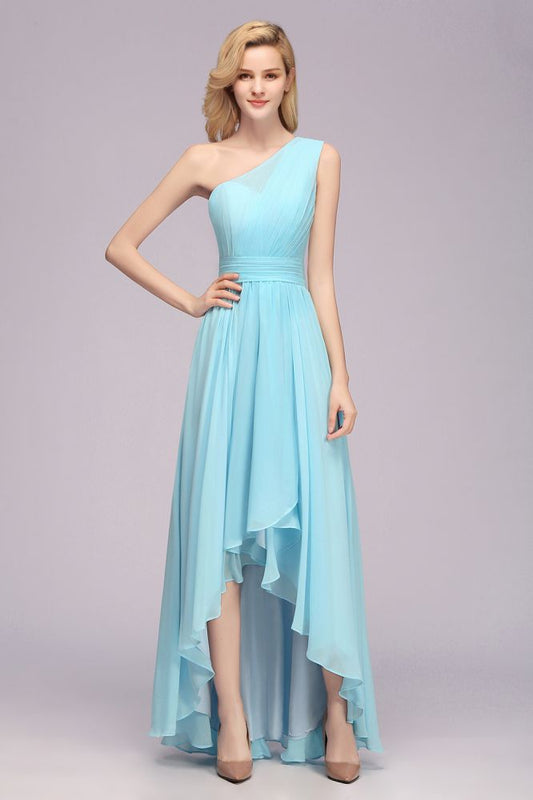Fabulous One Shoulder Elegant Hi-lo Chiffon Bridesmaid Dresses for Women Prom Evening Gowns