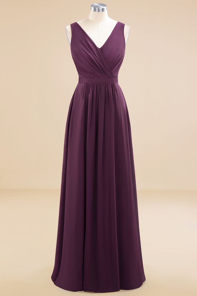 Fabulous Sleeveless Elegant Chiffon Bridesmaid Dress Long V-Neck Party Evening Gown