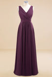 Fabulous Sleeveless Elegant Chiffon Bridesmaid Dress Long V-Neck Party Evening Gown