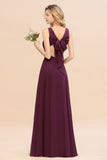 Fabulous Sleeveless Elegant Chiffon Bridesmaid Dress Long V-Neck Party Evening Gown