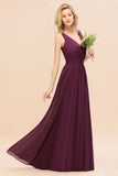 Fabulous Sleeveless Elegant Chiffon Bridesmaid Dress Long V-Neck Party Evening Gown