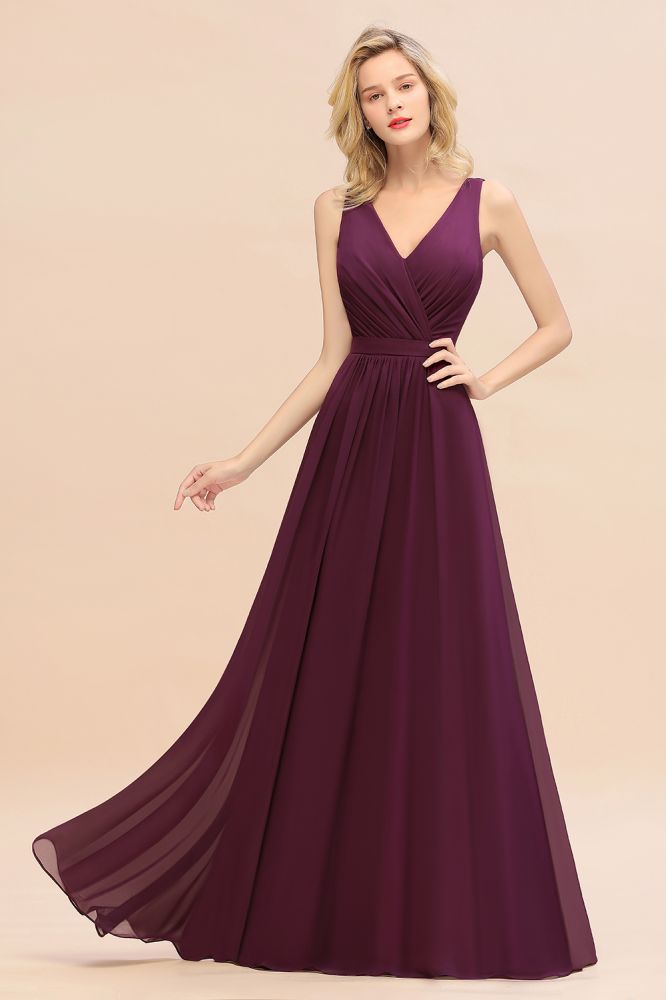 Fabulous Sleeveless Elegant Chiffon Bridesmaid Dress Long V-Neck Party Evening Gown