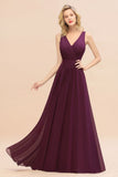 Fabulous Sleeveless Elegant Chiffon Bridesmaid Dress Long V-Neck Party Evening Gown