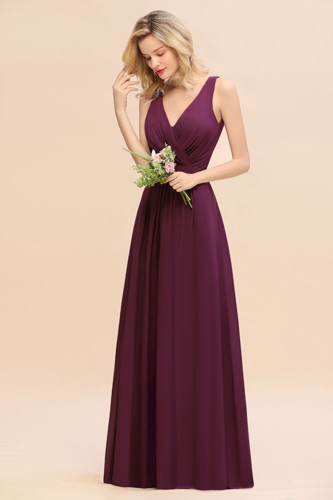 Fabulous Sleeveless Elegant Chiffon Bridesmaid Dress Long V-Neck Party Evening Gown