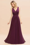 Fabulous Sleeveless Elegant Chiffon Bridesmaid Dress Long V-Neck Party Evening Gown