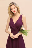 Fabulous Sleeveless Elegant Chiffon Bridesmaid Dress Long V-Neck Party Evening Gown