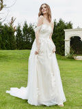 Schulterfreies Spitzenmieder mit Applikationen, Brautkleid – Elfenbein/Champagner