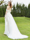 Schulterfreies Spitzenmieder mit Applikationen, Brautkleid – Elfenbein/Champagner