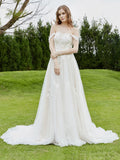 Schulterfreies Spitzenmieder mit Applikationen, Brautkleid – Elfenbein/Champagner