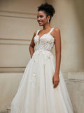 V-neck Flower Appliqued Tulle Wedding Dress As Picture Bridal Gowns Dresses