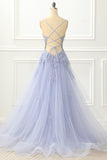 Spaghettiträger Tüll Lavendel Ballkleid mit Applikationen Formelle Abendkleider