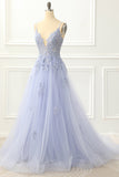 Spaghettiträger Tüll Lavendel Ballkleid mit Applikationen Formelle Abendkleider