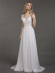 Spaghetti Strap Chiffon Simple Wedding Dress-Ivory Bridal Gowns Dresses