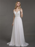 Spaghetti Strap Chiffon Simple Wedding Dress-Ivory Bridal Gowns Dresses