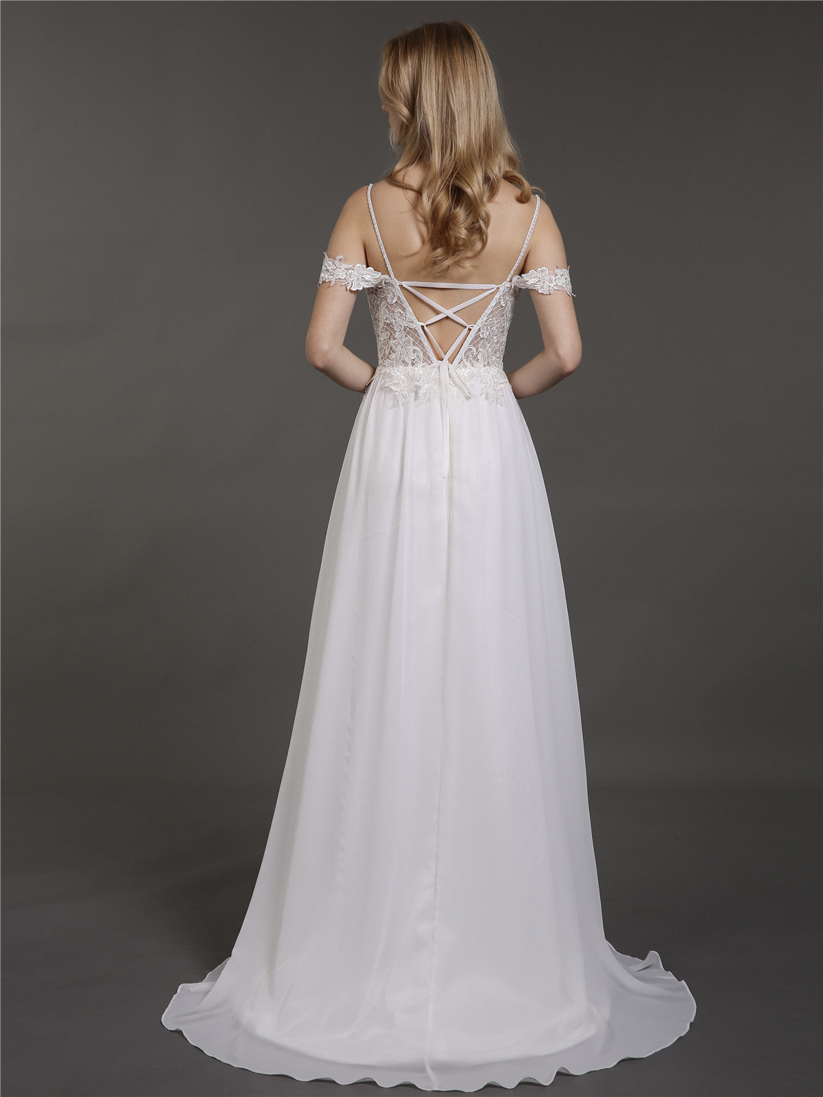 Spaghetti Strap Chiffon Simple Wedding Dress-Ivory Bridal Gowns Dresses