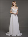 Spaghetti Strap Chiffon Simple Wedding Dress-Ivory Bridal Gowns Dresses