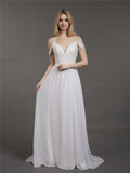 Spaghetti Strap Chiffon Simple Wedding Dress-Ivory Bridal Gowns Dresses