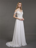 Spaghetti Strap Chiffon Simple Wedding Dress-Ivory Bridal Gowns Dresses