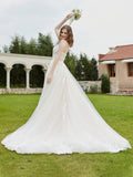Spaghetti Straps V-Neck Lace Bodice Appliques Wedding Dress-Ivory/Champagne Bridal Gowns Dresses