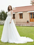 Illusion Brautkleid mit tiefem V-Ausschnitt und Spitzenmieder – Elfenbein 