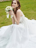 Illusion Brautkleid mit tiefem V-Ausschnitt und Spitzenmieder – Elfenbein 