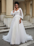 Offenes Rücken Langarm Tüll Brautkleid Wie Bild Brautkleider Kleider