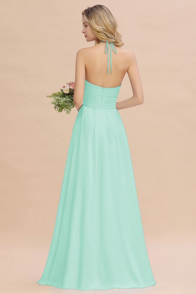 Gorgeous Halter Backless Beach Bridesmaid Evening Dress Chiffon Garden Wedding Party Dress