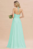 Gorgeous Halter Backless Beach Bridesmaid Evening Dress Chiffon Garden Wedding Party Dress