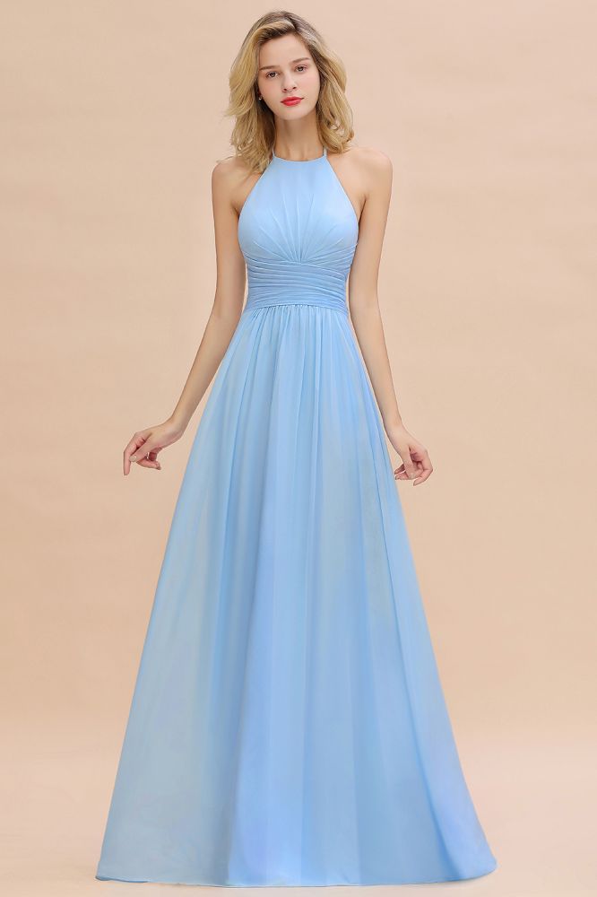 Gorgeous Halter Backless Beach Bridesmaid Evening Dress Chiffon Garden Wedding Party Dress