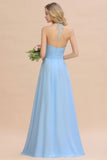 Gorgeous Halter Backless Beach Bridesmaid Evening Dress Chiffon Garden Wedding Party Dress