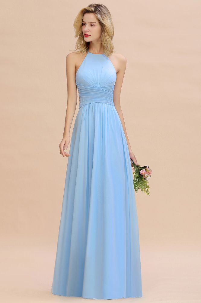 Gorgeous Halter Backless Beach Bridesmaid Evening Dress Chiffon Garden Wedding Party Dress