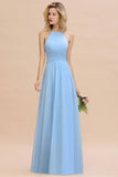 Gorgeous Halter Backless Beach Bridesmaid Evening Dress Chiffon Garden Wedding Party Dress