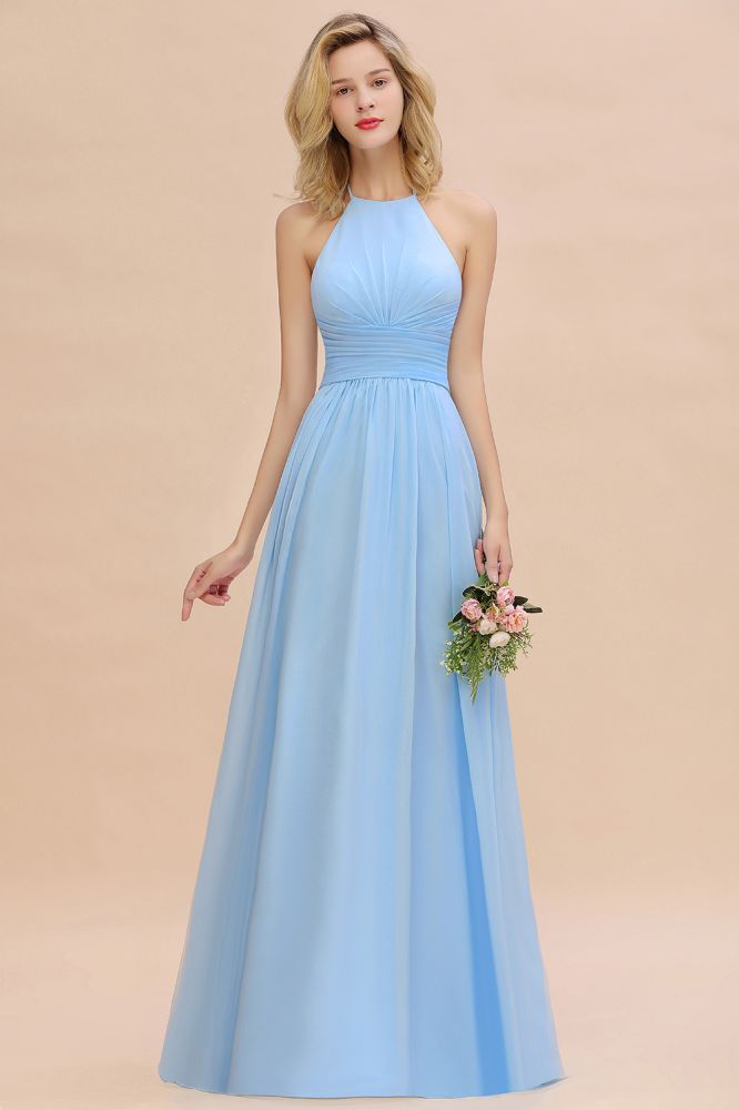 Gorgeous Halter Backless Beach Bridesmaid Evening Dress Chiffon Garden Wedding Party Dress