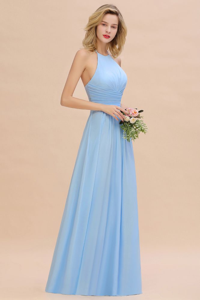 Gorgeous Halter Backless Beach Bridesmaid Evening Dress Chiffon Garden Wedding Party Dress