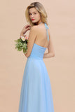 Gorgeous Halter Backless Beach Bridesmaid Evening Dress Chiffon Garden Wedding Party Dress