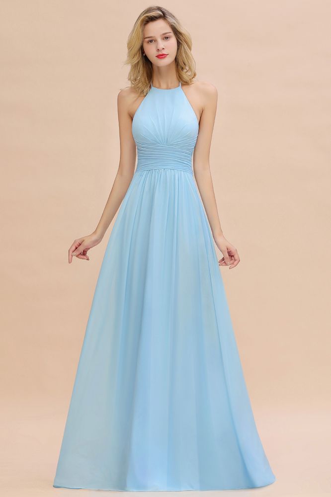Gorgeous Halter Backless Beach Bridesmaid Evening Dress Chiffon Garden Wedding Party Dress