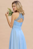 Gorgeous Halter Floral lace aline Chiffon Bridesmaid Dress Sleeveless Ruffle Wedding Guest Dress