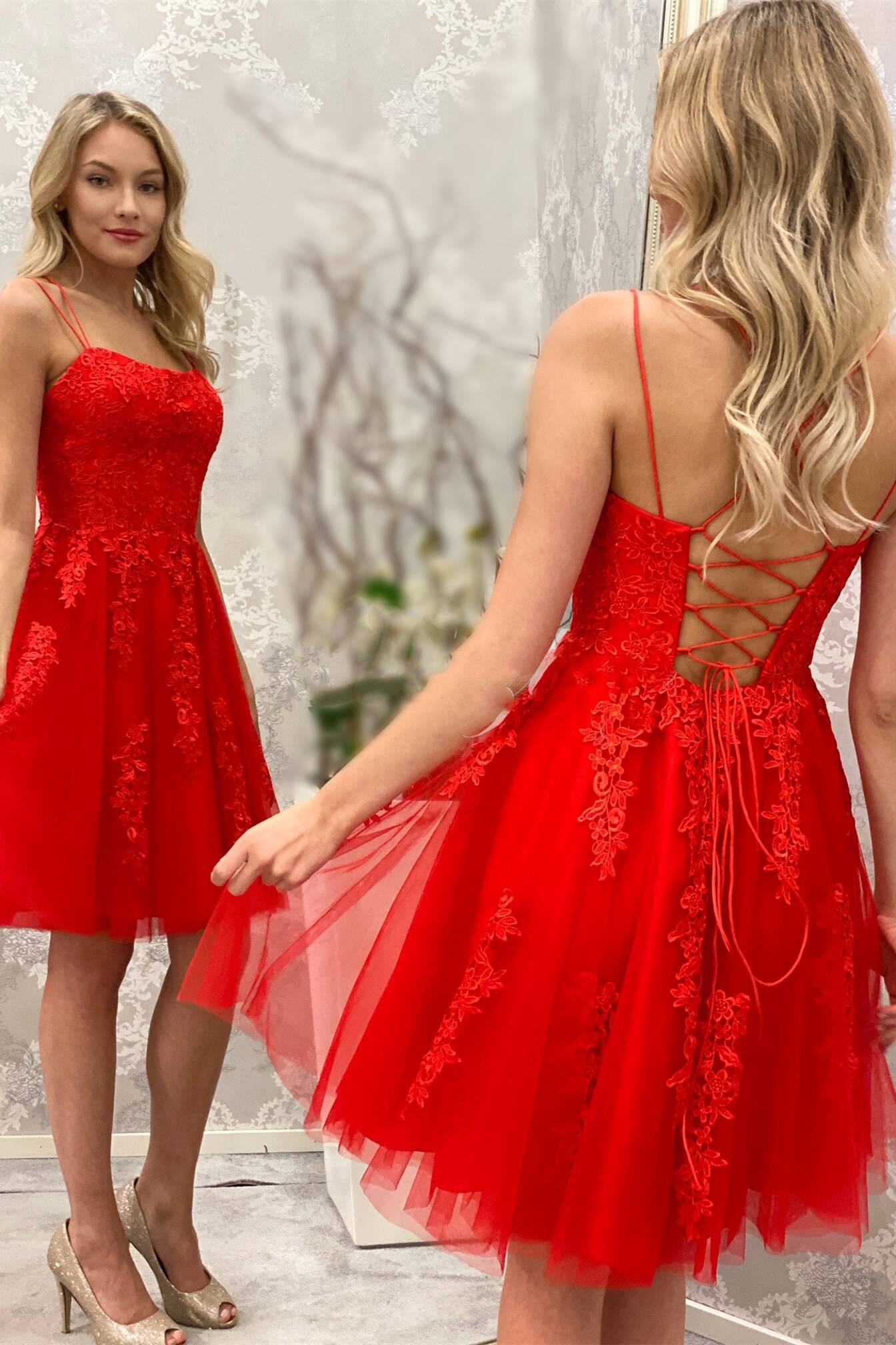 Spitzenkleid für die Heimkehr, Kurzes Abschlussballkleid, Formales Kleid, Tanzkleider, Back to School Partykleid, KB0854 