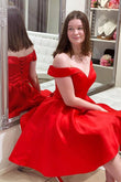 Red Homecoming Dress 2021, Short Prom Dress Off The Shoulder Straps ,Formal Dress,Dance Dresses, Back To School Party Gown, KB0855