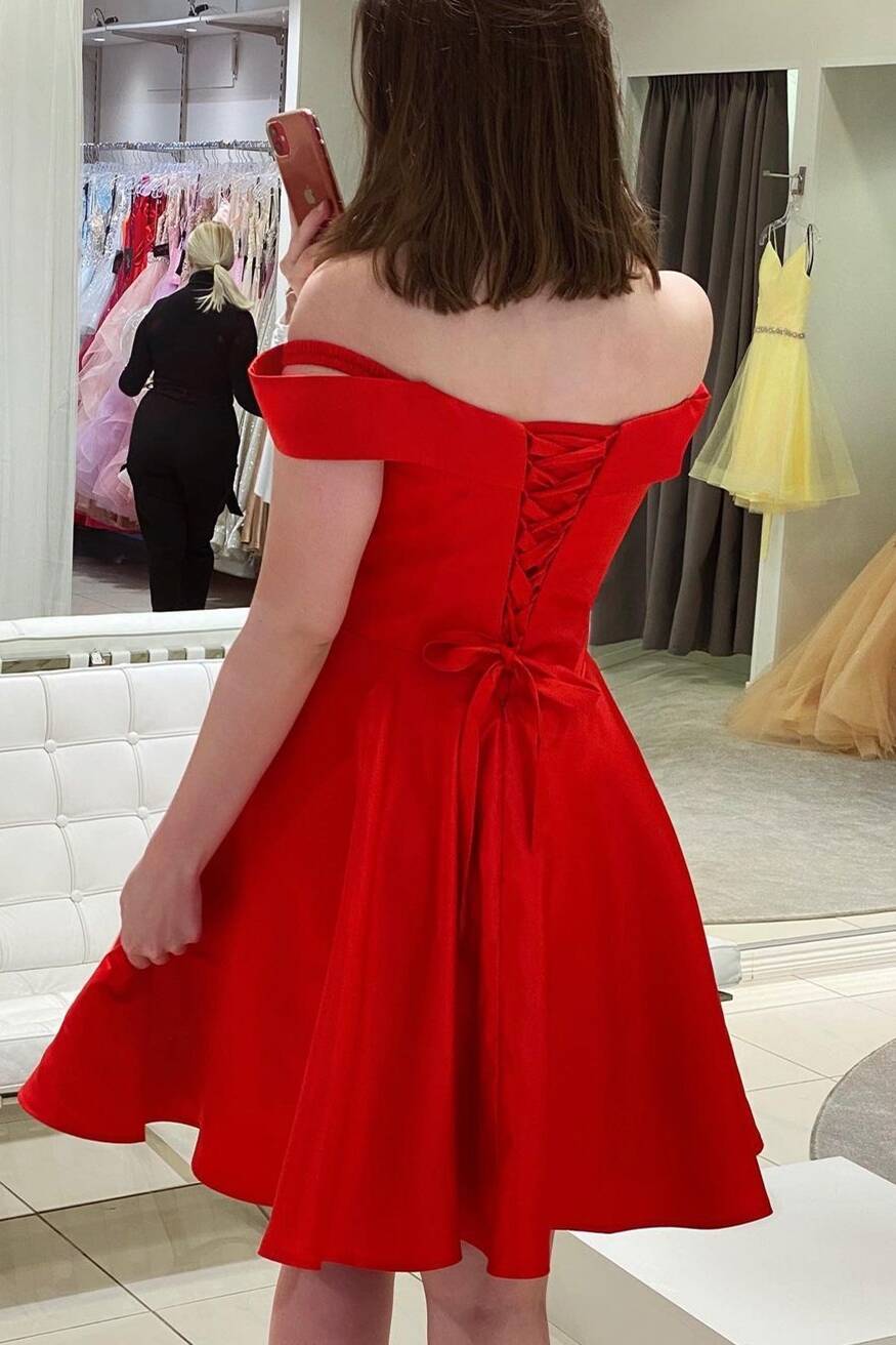 Red Homecoming Dress 2021, Short Prom Dress Off The Shoulder Straps ,Formal Dress,Dance Dresses, Back To School Party Gown, KB0855
