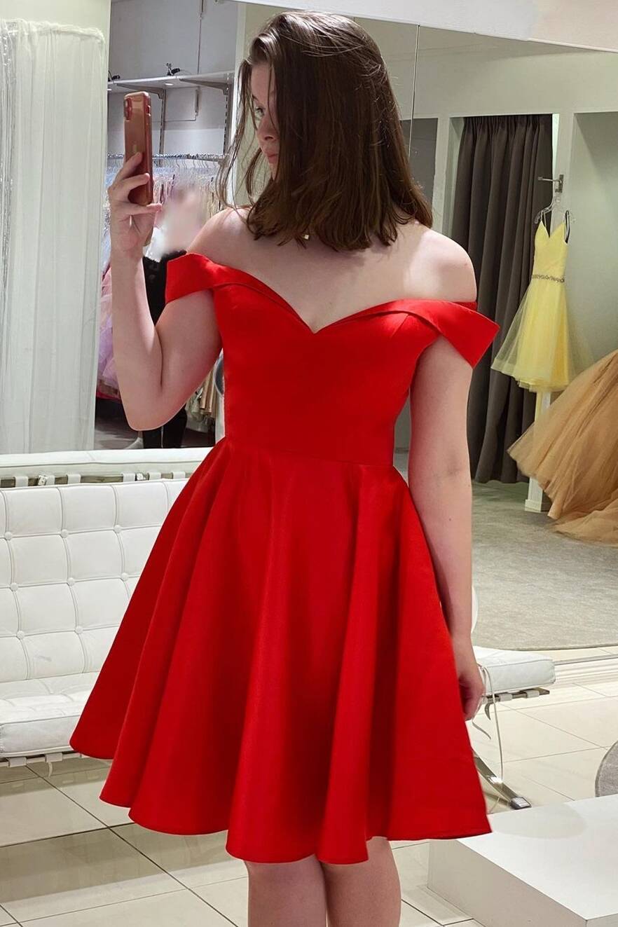 Red Homecoming Dress 2021, Short Prom Dress Off The Shoulder Straps ,Formal Dress,Dance Dresses, Back To School Party Gown, KB0855