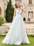 Sweetheart Lace Ruched Sweep Train Wedding Dress Ivory Bridal Gowns Dresses