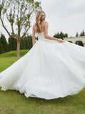 Sweetheart Lace Ruched Sweep Train Wedding Dress Ivory Bridal Gowns Dresses