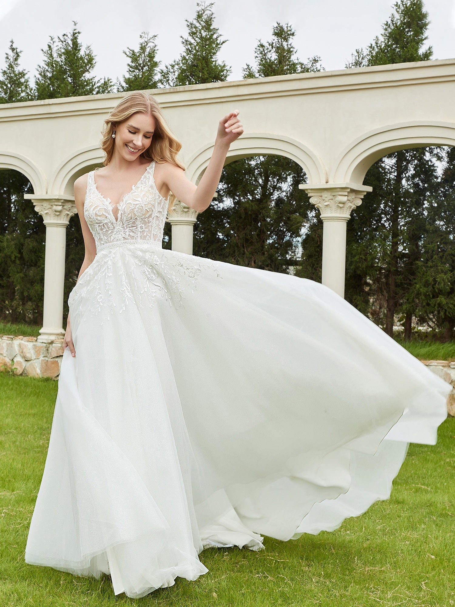 Spitzenmieder Tüll appliziert gerüscht Brautkleid Elfenbein Brautkleider Brautkleider