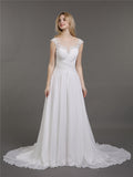 Chiffonkleid mit Spitzenapplikationen für die Braut – Elfenbeinfarbene Brautkleider
