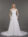 Chiffonkleid mit Spitzenapplikationen für die Braut – Elfenbeinfarbene Brautkleider
